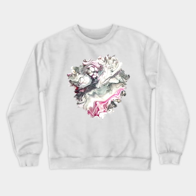 Pink/Silver/White Acrylic Pour Painting Crewneck Sweatshirt by Designs_by_KC
